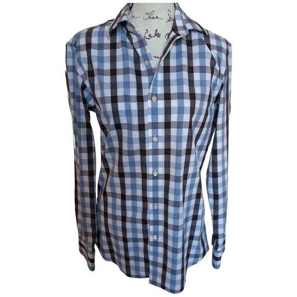 Banana Republic Blue Plaid Non Iron Slim Fit Men's Size S Casual Career - Picture 1 of 10